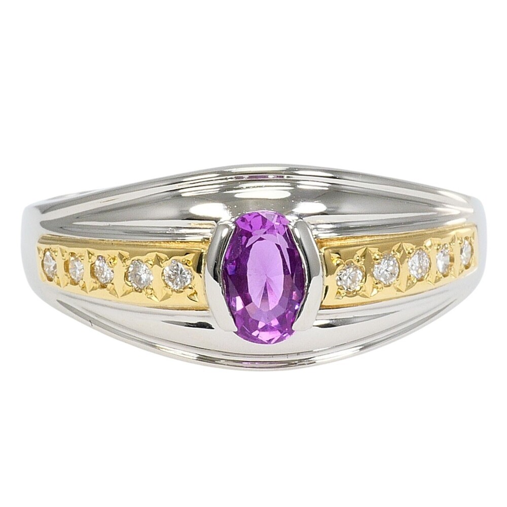 PT850 Platinum 18K Yellow Gold Ring, 1 Pink Sapphire 0.51ct, Diamond 0.09ct, ...